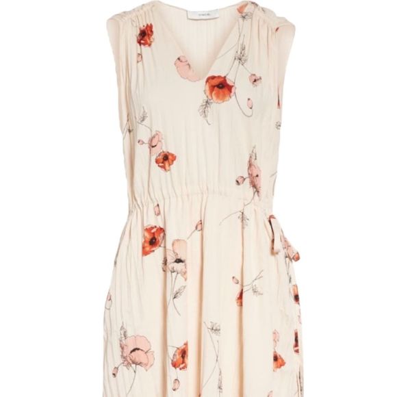 Vince Women’s Tossed Poppy V Neck Pleated Dress Size Medium M - Picture 4 of 10